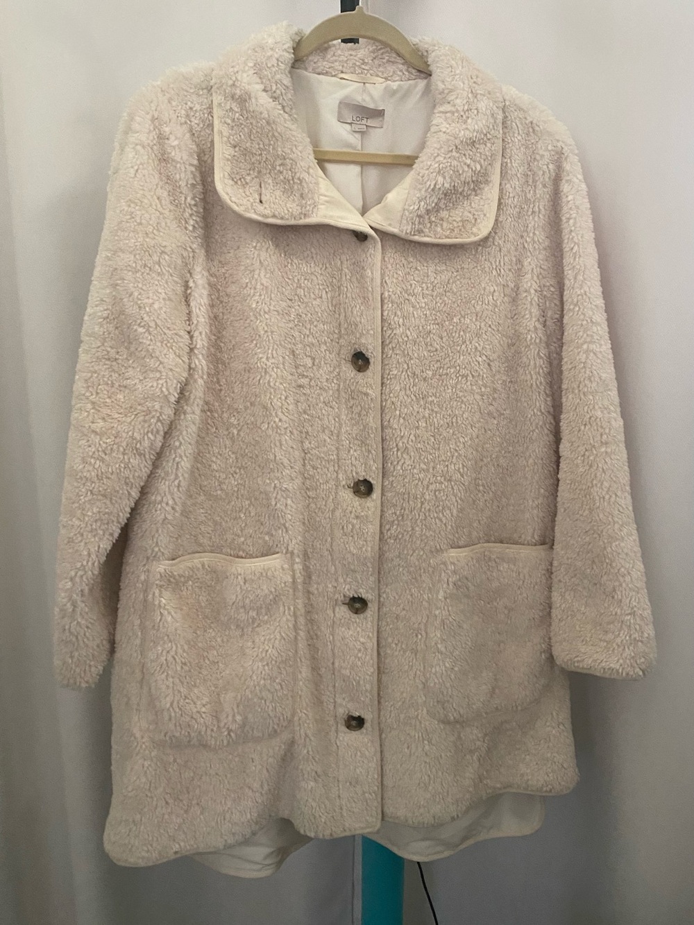 LOFT Cream Teddy Coat with Button Front